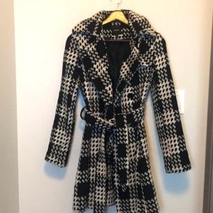 Express Plaid Pea Coat Jacket Black and White